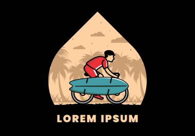 Sörf tahtası çizimi olan bir bisiklete binmek