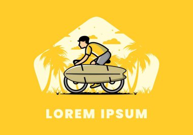 Sörf tahtası çizimi olan bir bisiklete binmek