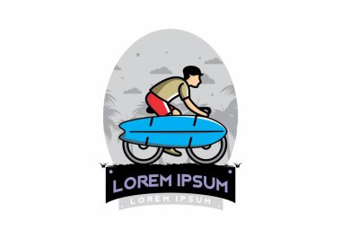 Sörf tahtası çizimi olan bir bisiklete binmek