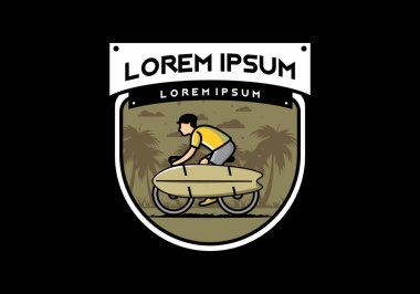 Sörf tahtası çizimi olan bir bisiklete binmek