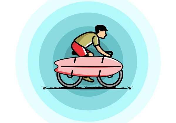 Montez Sur Vélo Avec Une Illustration Planche Surf — Image vectorielle