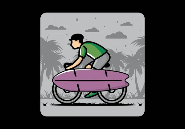Ride Bike Surf Board Illustration Design — Stok Vektör