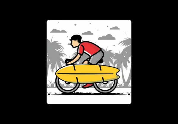 Ride Bike Surf Board Illustration Design — Stockvector