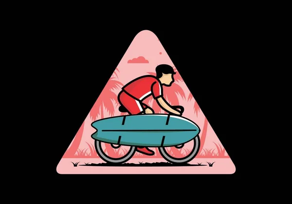 Ride Bike Surf Board Illustration Design — Stockvektor