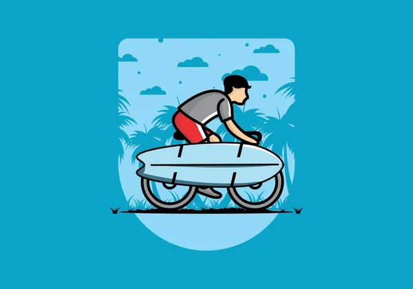 Ride Bike Surf Board Illustration Design — Stock Vector