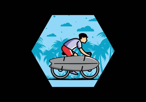 Ride Bike Surf Board Illustration Design — Stockvektor