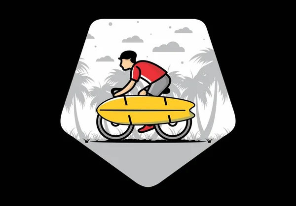 Ride Bike Surf Board Illustration Design — Stockvector