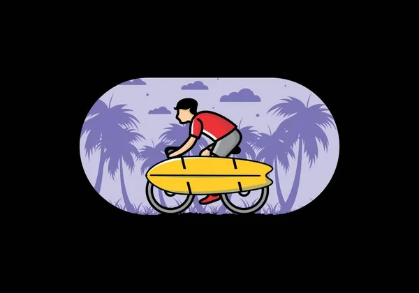 Ride Bike Surf Board Illustration Design — Stockový vektor