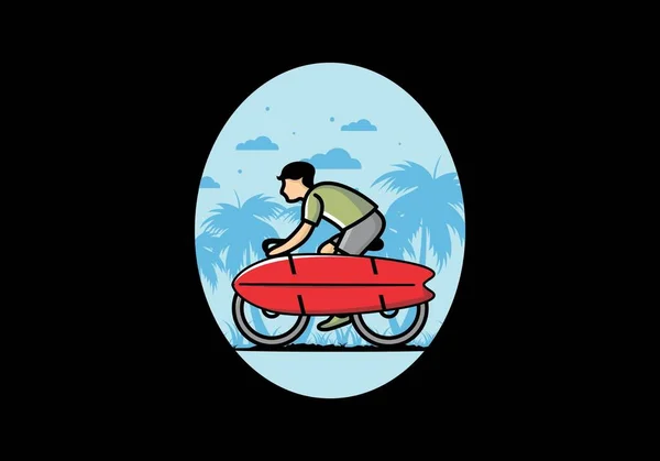Ride Bike Surf Board Illustration Design — Vector de stock