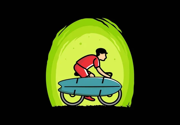 Ride Bike Surf Board Illustration Design — Stockvektor