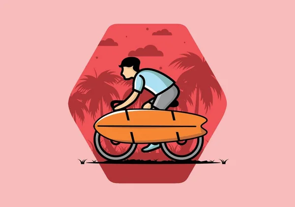 Ride Bike Surf Board Illustration Design — Vettoriale Stock