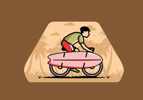 Montez Sur Vélo Avec Une Illustration Planche Surf — Image vectorielle