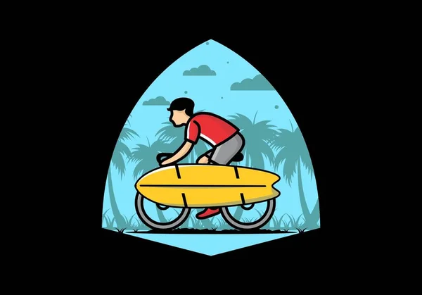 Fahrradfahren Mit Einem Surfbrett Illustration Design — Stockvektor