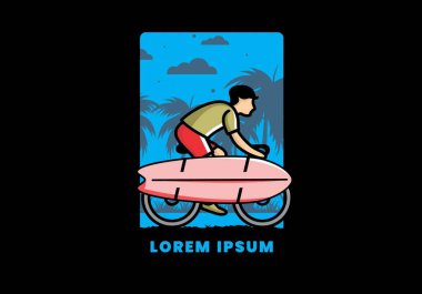 Sörf tahtası çizimi olan bir bisiklete binmek