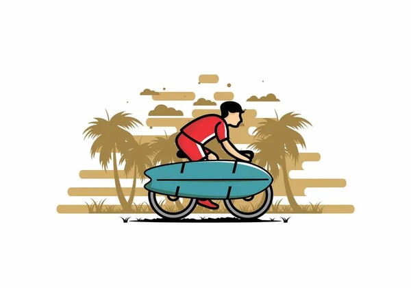 Ride Bike Surf Board Illustration Design — Stockvektor
