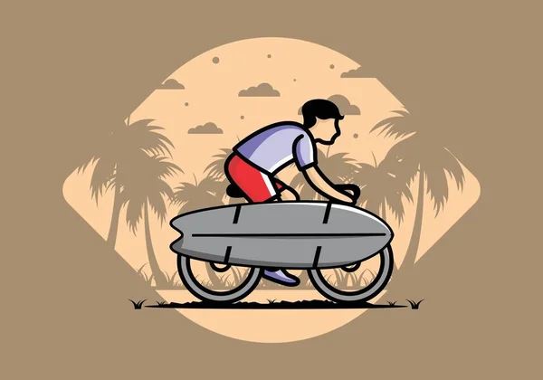 Fahrradfahren Mit Einem Surfbrett Illustration Design — Stockvektor