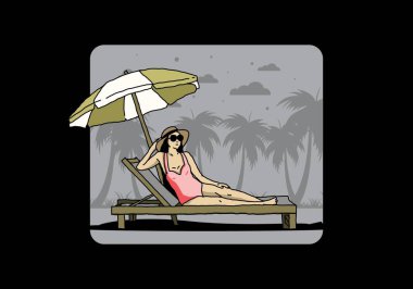 Şemsiye tasarımı altındaki plaj sandalyesinde rahatla.