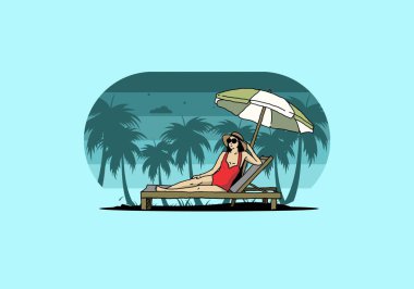 Şemsiye tasarımı altındaki plaj sandalyesinde rahatla.