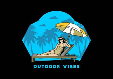 Şemsiye tasarımı altındaki plaj sandalyesinde rahatla.