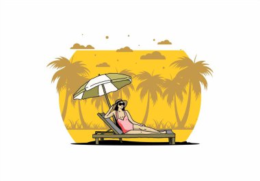 Şemsiye tasarımı altındaki plaj sandalyesinde rahatla.