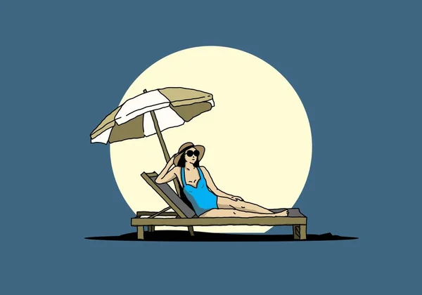 Entspannen Sie Sich Auf Dem Liegestuhl Unter Dem Sonnenschirm Illustration — Stockvektor