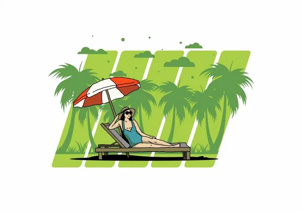Χαλαρώστε Στην Καρέκλα Παραλία Κάτω Από Σχέδιο Απεικόνισης Ομπρέλα — Διανυσματικό Αρχείο