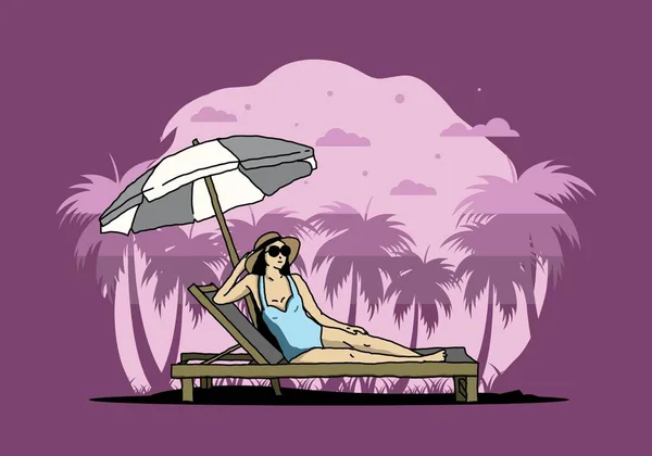 Détendez Vous Sur Chaise Plage Sous Parapluie Illustration Design — Image vectorielle