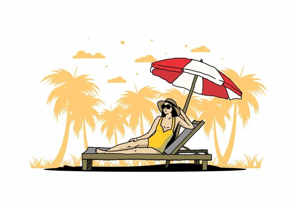 Relájese Silla Playa Bajo Diseño Ilustración Paraguas — Vector de stock