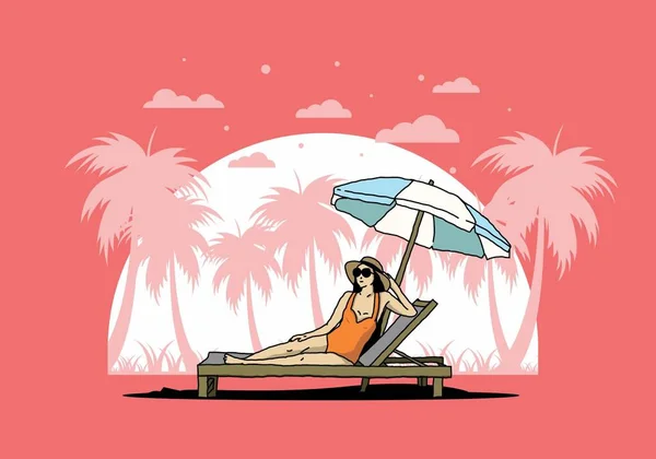 Relaxe Cadeira Praia Sob Design Ilustração Guarda Chuva —  Vetores de Stock