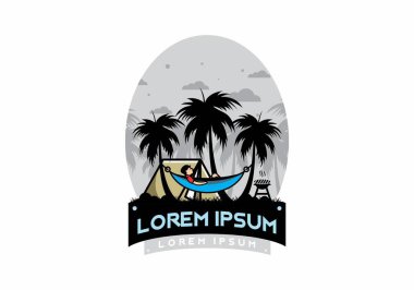 Çadır ve hamak Hindistan cevizi ağaçları çizim tasarımı