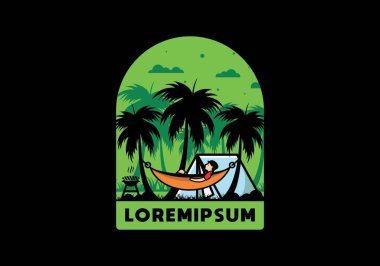 Çadır ve hamak Hindistan cevizi ağaçları çizim tasarımı