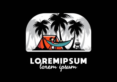 Çadır ve hamak Hindistan cevizi ağaçları çizim tasarımı