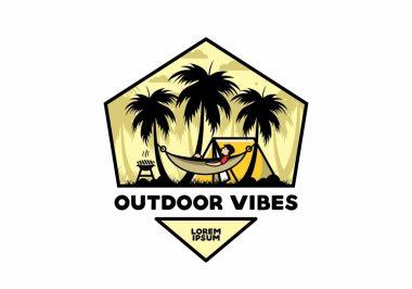 Çadır ve hamak Hindistan cevizi ağaçları çizim tasarımı