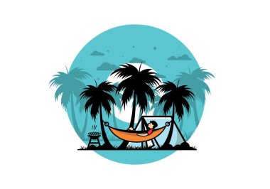 Çadır ve hamak Hindistan cevizi ağaçları çizim tasarımı