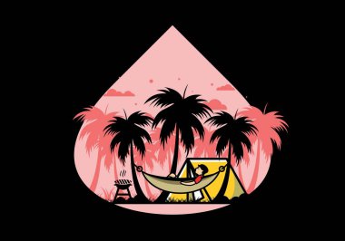 Çadır ve hamak Hindistan cevizi ağaçları çizim tasarımı