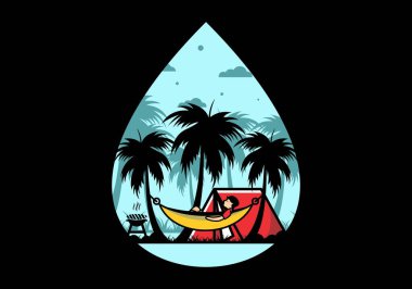 Çadır ve hamak Hindistan cevizi ağaçları çizim tasarımı