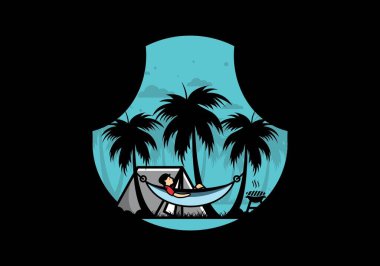 Çadır ve hamak Hindistan cevizi ağaçları çizim tasarımı