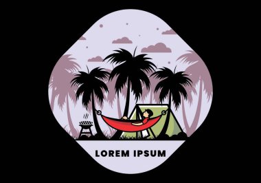 Çadır ve hamak Hindistan cevizi ağaçları çizim tasarımı