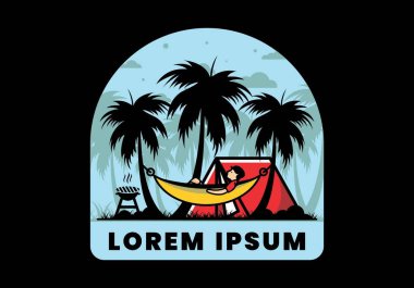 Çadır ve hamak Hindistan cevizi ağaçları çizim tasarımı