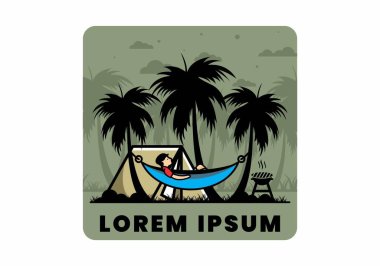 Çadır ve hamak Hindistan cevizi ağaçları çizim tasarımı