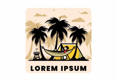 Çadır ve hamak Hindistan cevizi ağaçları çizim tasarımı