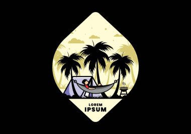 Çadır ve hamak Hindistan cevizi ağaçları çizim tasarımı