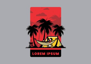 Çadır ve hamak Hindistan cevizi ağaçları çizim tasarımı