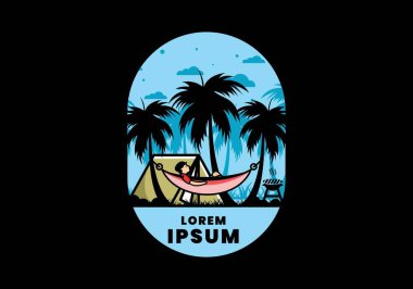 Çadır ve hamak Hindistan cevizi ağaçları çizim tasarımı