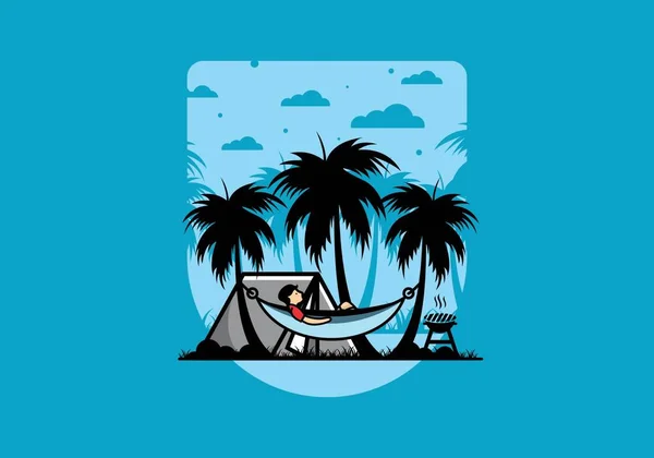 Tent Hammock Coconut Trees Illustration Design — стоковый вектор