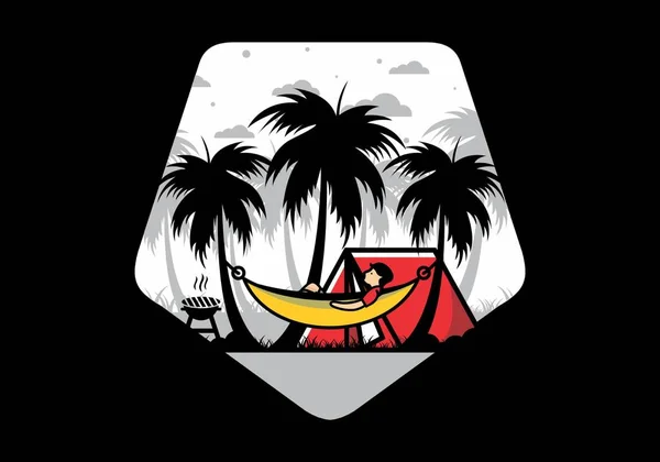 Tent Hammock Coconut Trees Illustration Design — Stockový vektor