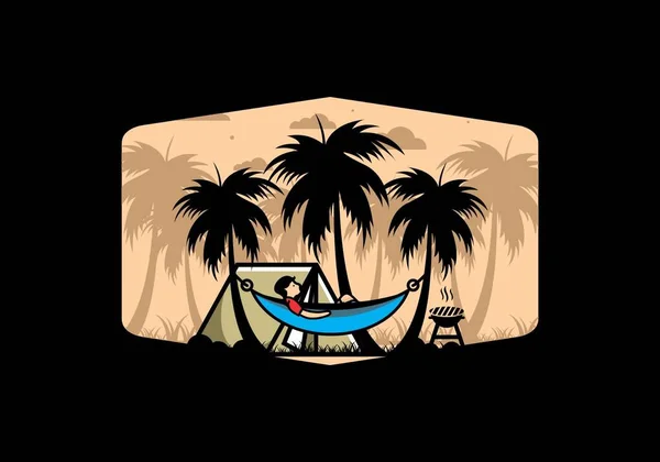 Tent Hammock Coconut Trees Illustration Design — 图库矢量图片