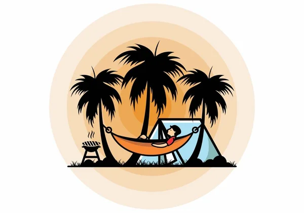 Tent Hammock Coconut Trees Illustration Design — стоковый вектор