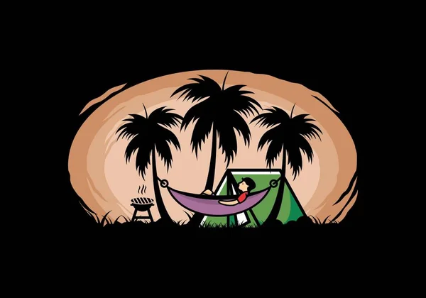 Tent Hammock Coconut Trees Illustration Design — Stockvector