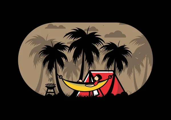 Tent Hammock Coconut Trees Illustration Design — Stock Vector